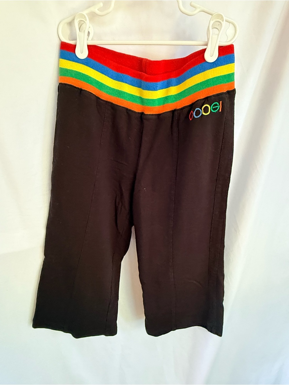 COOGI Black Womens Joggers with Rainbow Stripe Waistband